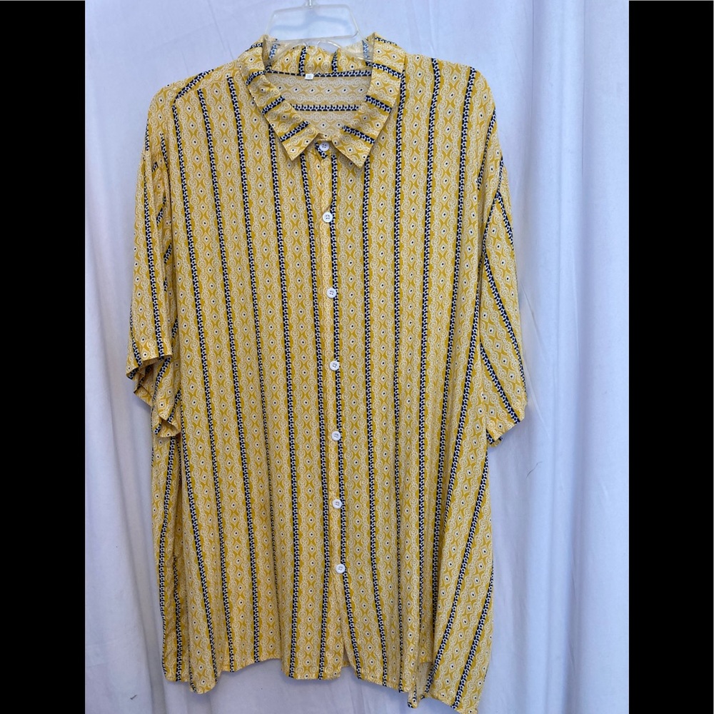 Men’s Hawaiian summer shirt button down front polyester size 3XL Yellow Black